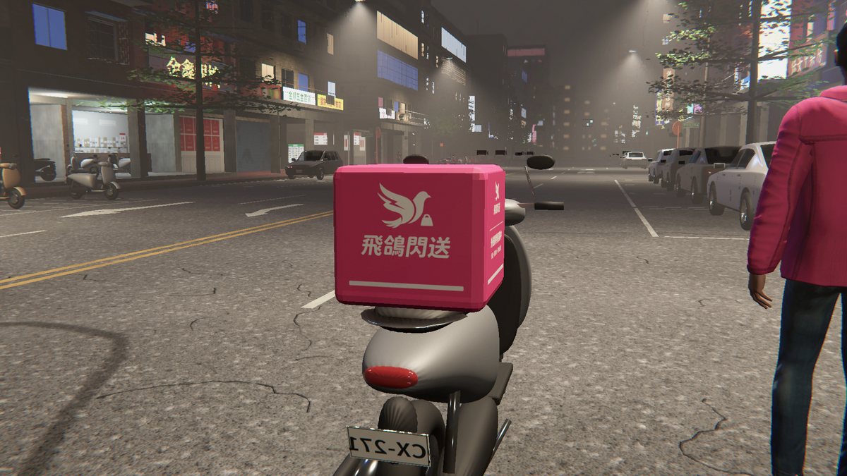 阿凱的外送機車,後座是飛鴿閃送的外送箱